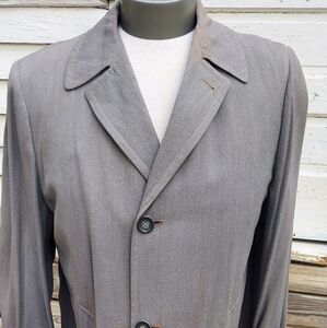 Vintage 1960s JC Penny's Cravenette Topcoat Wool Mens Long Grey Overcoat Large